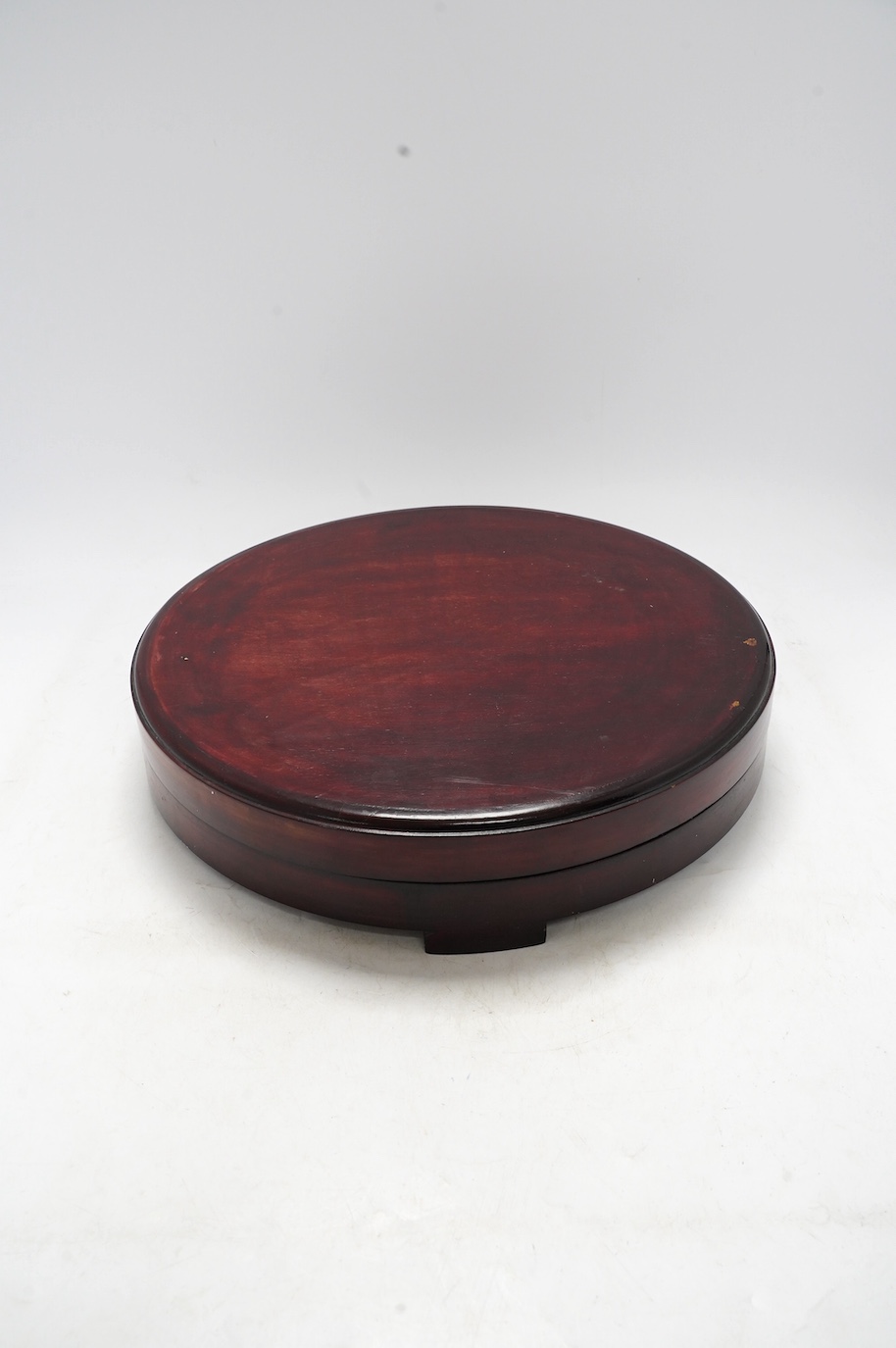 A circular wooden boxed Chinese decorated supper set, 32.5cm diameter. Condition - box marked, poor, supper set good